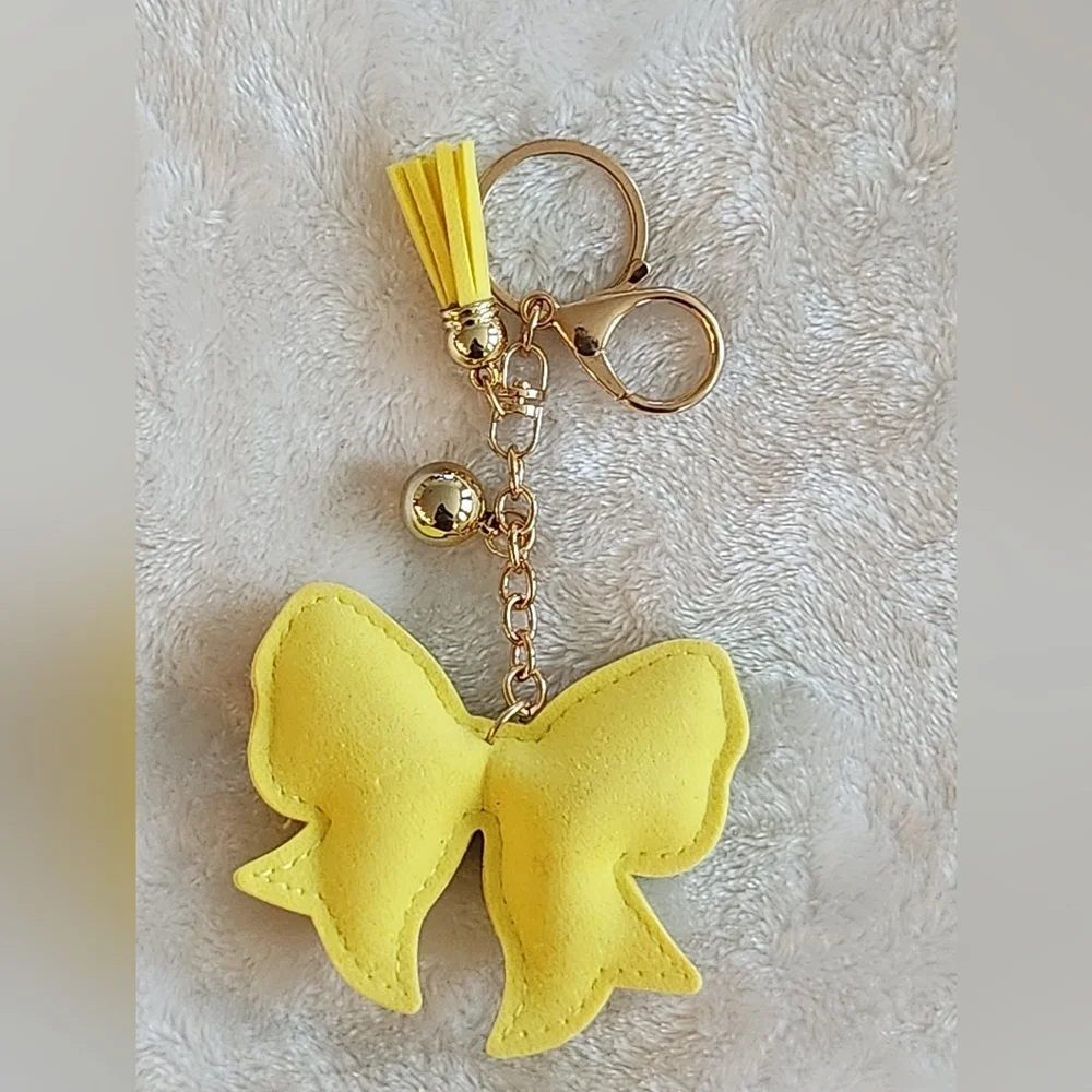 Softball Yellow Rhinestone Bow Keychain Bag Charm